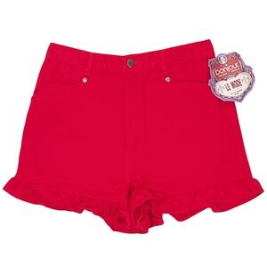Bonjour Le Mode Vintage Red High Waisted Ruffle Hem Denim Shorts Size 9/10 NWT